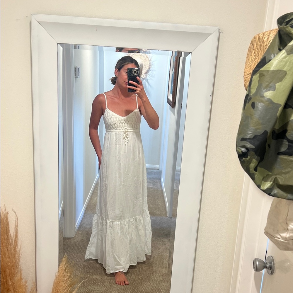 Zara White Maxi Dress with Spaghetti Straps